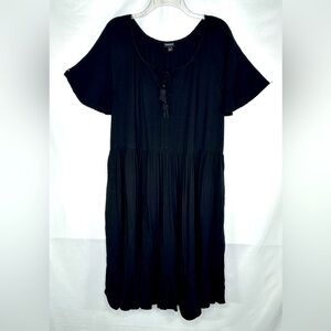 Torrid Black Skater Dress Tie Neck Tassel Accent Pockets Ruffle Hem Goth‎ Sz 1X